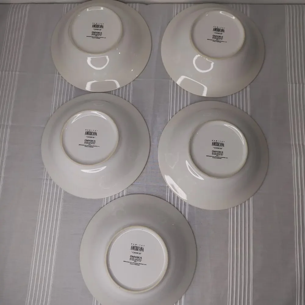 Fitz and Floyd Habitat American Cherub Set of 5 Soup Cereal Bowls 7 3/8